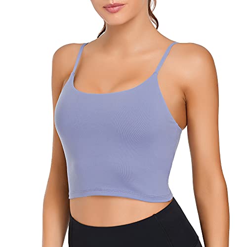 Lemedy Women Padded Sports Bra Yoga Tank Top | Light Support, Longline, Fitness Workout Running Shirts, Removable Pads, Spaghetti Straps, for Women - color: Lavender, size: Small