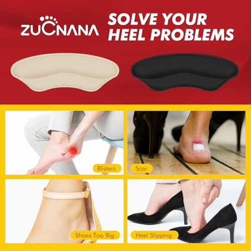 ZUCNANA Ball of Foot Cushions, Metatarsal Pads Women, Non Slip Heel Pads for Women Shoes Too Big (4 Pairs), Shoe Cushions Heel Grips Liner Prevent Blisters & Slipping (Beige+Black) - color: Beige+black