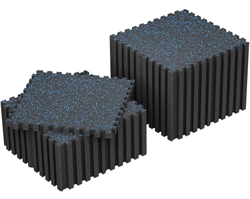 SUPERJARE 0.79'' Extra-Thick Exercise Equipment Mats, 36 Pcs 144 Sq Ft Rubber Top Floor Tiles with High Density EVA Foam, Interlocking Gym Flooring for Home Gym, Workout Mat, Black/Blue - size: 36 Tiles (144 Sq Ft)