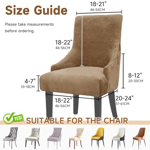 Velvet Wingback Dining Chair Cover Soft Stretch Accent Chair Cover Slipcover Thick Plush Wing Back Chairs Covers Furniture Protect Washable Chairs Protector Covers for Dining Room (Brown, 2) - color: Brown