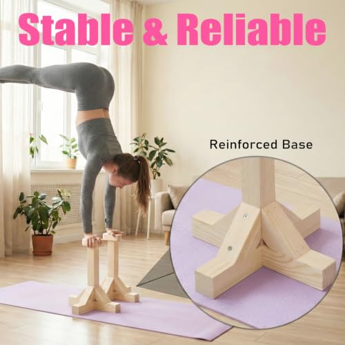 SAMTROY Handstand Canes for Balance Training | Moisture-Absorbent Grip, Non-Slip Wide Base, Ergonomic Handles, Portable For Yoga, Gym & Home Handstand Training - color: Wood-3