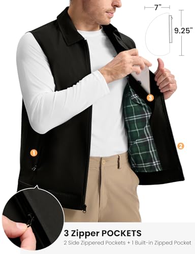 TBMPOY Men's Vest Casual Lightweight Thin Utility 3 Zip Pockets Stylish Sleeveless Jackets Summer Fall Golf Travel Business - color: Black, size: Medium