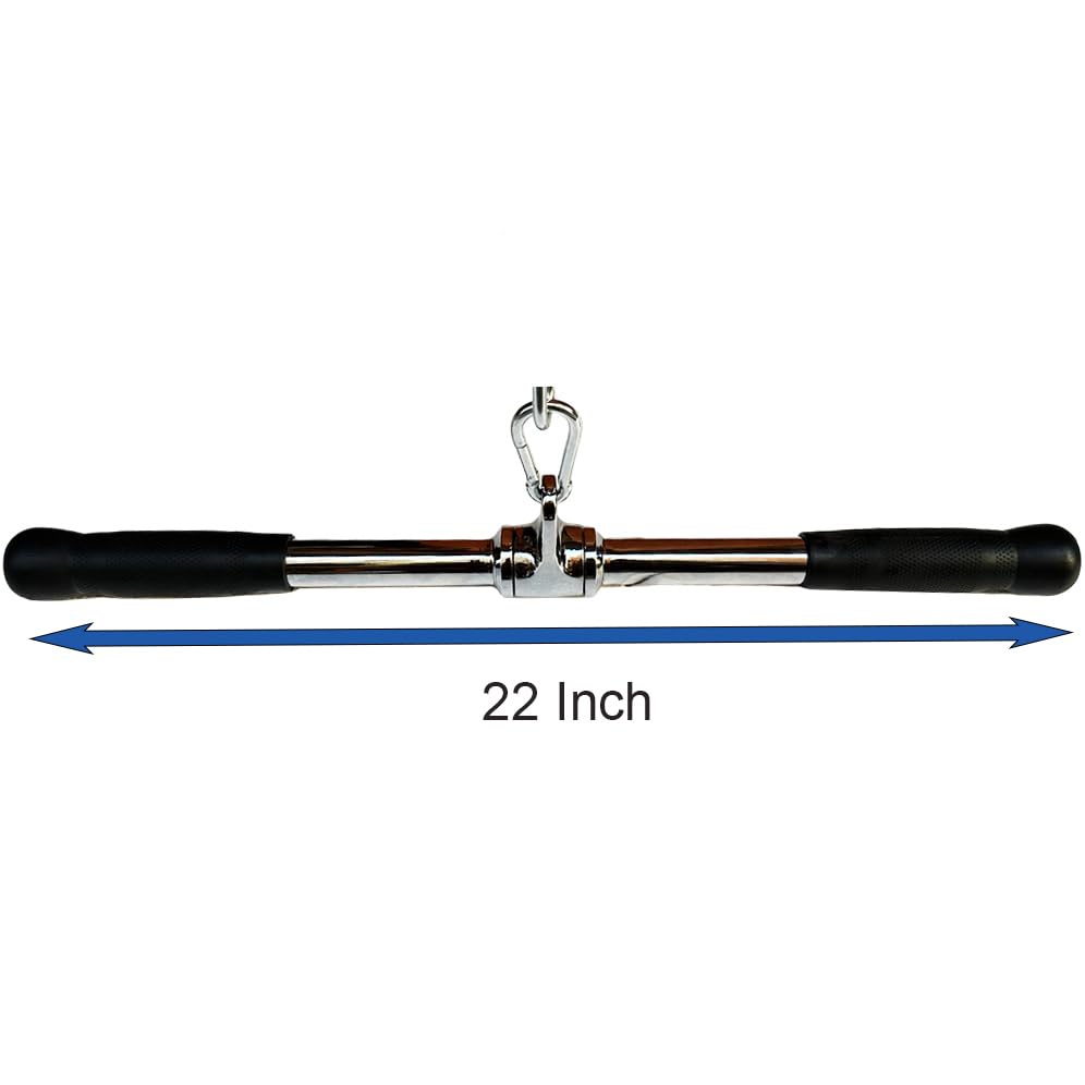 Lat Cable Machine Attachment Curl Pulldown Barbell Revolving Bar, Multi-Exerciser Cable Attachment, Solid Steel Tricep Press Down Bar with Rubber Handgrips & Revolving Hanger - color: 22 Inch