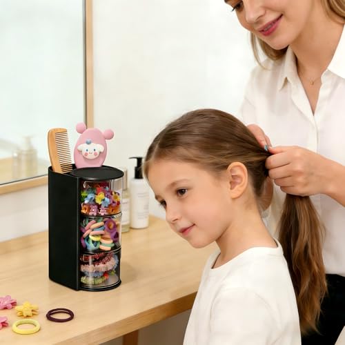 Azurphoric Hair Accessories Organizer with Hair Brush Holder, Rotatable Makeup Brush Holder for Necklaces, Earring, Bracelet, Ring, Makeup Brushes, Hair Clip and Hair Accessories (Black, 3-Layer) - color: Black, size: 3-Layer