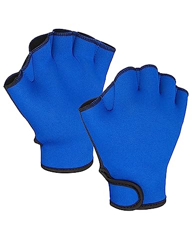 FitsT4 Sports Aqua Gloves Webbed Paddle Swim Gloves Fitness Water Aerobics - color: Blue, size: Large
