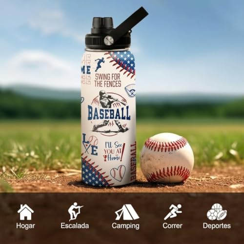 Baseball Water Bottle - 32oz Stainless Steel Insulated Sport Bottles with Lid - Men Baseball Lover Player Fan Coach - color: Baseball 4