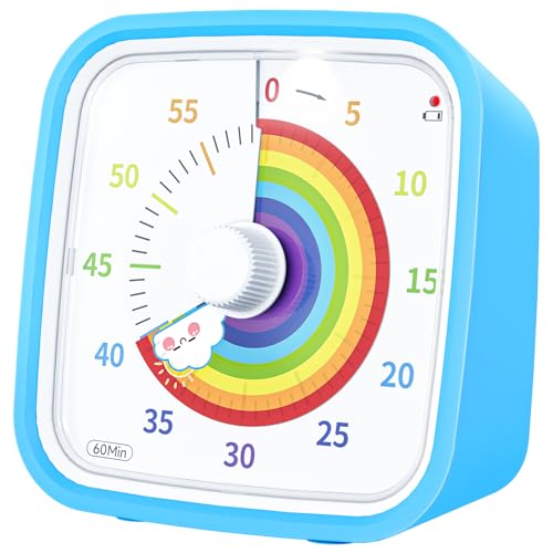 Yunbaoit Rainbow Visual Timer for Kids, 60-min Countdown Timer, Blue | Protective Case, No Ticking, Mute and Ringing Alarm Available, Time Management Tool, Low Power Reminder, for Study,Game,Work - color: Blue Rainbow
