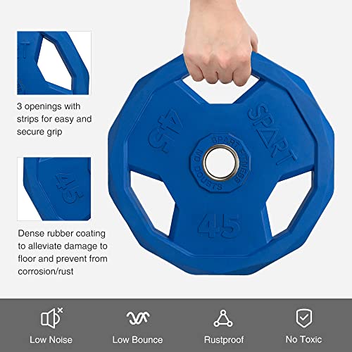 SPART Color Coded Weight Plate 2-Inch Rubber Coated Olympic Grip Plate for Barbell, Solid Cast Iron Weight Plates for Strength Training, Weightlifting, Crossfit, Home Gym, 2.5LB/5LB/10LB/25LB/35LB/45LB, Pair - color: 185LB SET