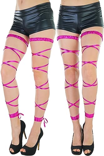 ToBeInStyle Women's Leg Wraps Ravewear Dancewear Elastic Straps Party Garter Music Festivals Costume Accessory Thigh High - color: Metallic Garter Wrap - Hot Pink, size: One Size