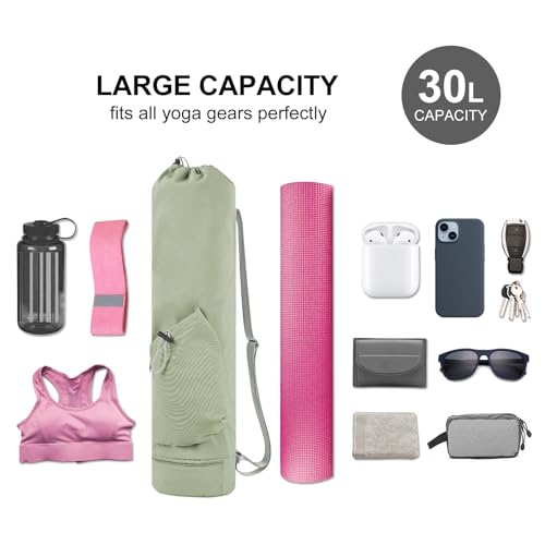 sportsnew Yoga Mat Bag with Water Bottle Pocket & Wet Pocket for Women | Yoga mat carrier fits 1/8"-3/8" yoga mats, quick-access multi-pocket organization, lightweight for gym, Pilates & studio - color: Sage Green, size: Medium