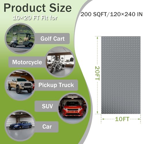 10x20 FT Gray Garage Floor Mat, 2.8mm Thickened Flooring Roll for Under Car Diamond Plate PVC Rubber Mat with 20 Pcs Tapes, Non-Slip Floor Mat for Garage, Warehouse, Gyms, Trailer - color: Gray, size: 10x20 FT