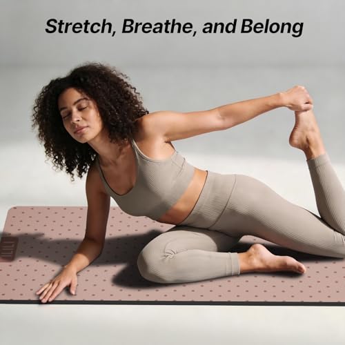 ILILI Yoga Mat 10mm Thick, Suede&TPE Exercise Mat, 76"L*28"W Extra Long, 0.4 Inches Soft and Comfortable, 193*70cm Fitness Mat with Strap, Portable for Yoga, Pilates, Floor Exercise, Home and Outdoor Use, Eco Friendly - color: Pinky Beige
