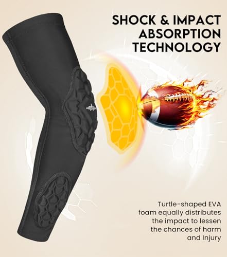 Compression Padded Arm Sleeves for Youth & Adults - Elbow & Forearm Support - Breathable Football Padded Sleeves - color: Black, size: Adult Medium