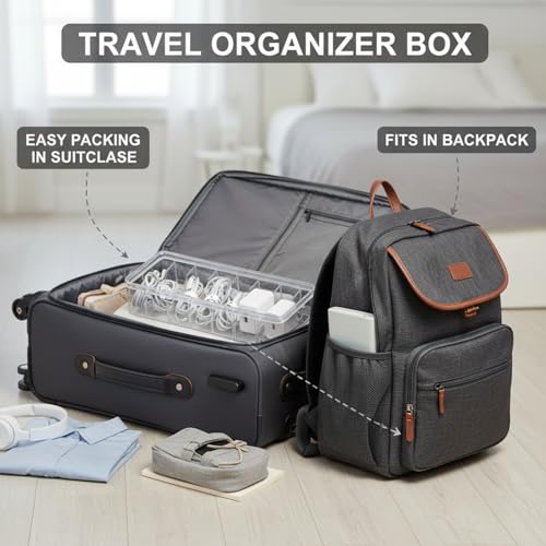 Tatuo 2 Pcs Cord Organizer for Drawer Desktop, Cable Organizer Box with 8 Compartments and Wire Ties, Plastic Charger Storage with Lid, Electronics Case for Home Office Accessories (Small,Clear) - color: Clear