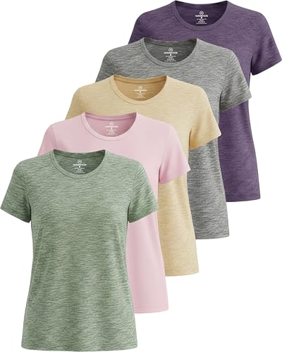 5 Pack Women's Dry Fit Short Sleeve Athletic Gym Workout Running Tops | Available in Plus Size, Exercise, Sports, Fitness, Quick Dry, Cooling, Moisture Wicking, Loose Basic Tees, Yoga, Pilates - color: Set 14, size: X-Large