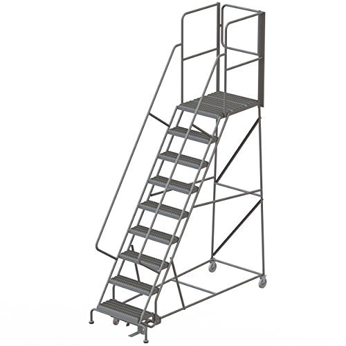 Tri-Arc RWSR109242-XR 9-Step Gateway Rear-Exit Steel Rolling Ladder with 30" Deep Top Platform, Grip Strut Tread with Handrails, 24" Wide Steps - size: 9-Step, style: Grip Strut Tread