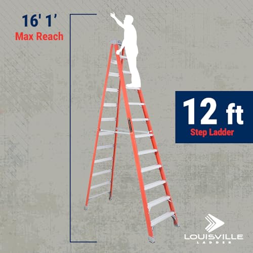 Louisville Ladder 12-Foot Fiberglass Step Ladder, 300-Pound Load Capacity, Type IA, FS1512 - size: 12 feet