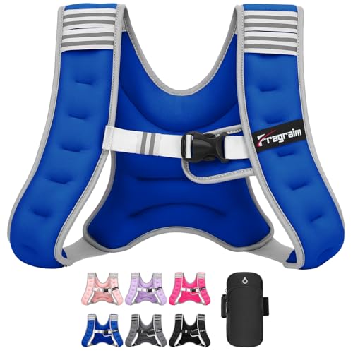 Fragraim Weighted Vest for Women Men - 8lb/10lb/12lb/16lb/22lb/25lb/30lb Weight Vest with Reflective Stripe, Detachable Phone Pouch, Ideal for Walking, Strength Training, Running, Workout, Cardio - color: Blue, size: 8 lb