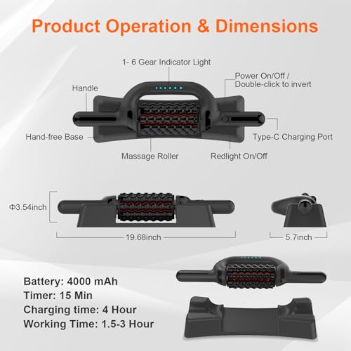 Lymphatic Massager Roller for lymphedema & lipedema, Electric Rolling Percussive Massager With Redlight, 6-Speed Massage Roller for Whole Body Pain Relief & Muscle Recovery & Back/ Arm/Legs&/Calf/Foot