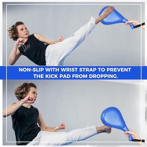 Poen 3 Pcs Taekwondo Kick Pads Muay Thai MMA Karate Sparring Gear Martial Arts Kickboxing Training Pads Punching Striking Target Equipment PU Leather Paddles Strike Curved Kick Shield - color: Blue