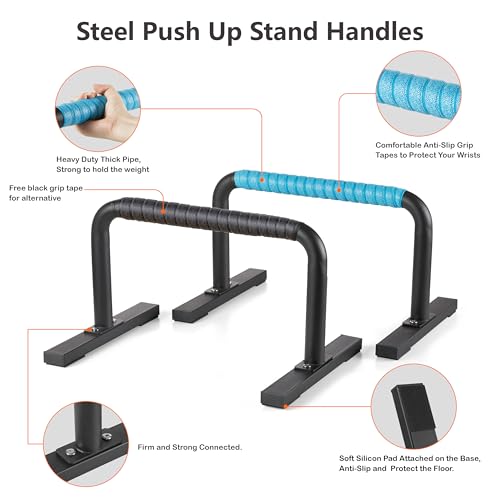 Strength Training Parallettes Push Up Bars, Pushup Handles Calisthenics Equipment for Home Workout, Anti-slip Gymnastics Bars, Handstand & Dip Bar for Outdoor Exercise - color: Black