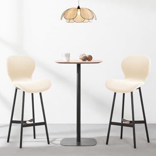 Gollense Bar Stool Covers with Backs, Set of 4 Stretch Jacquard Barstool Seat Covers, Washable Swivel Pub Counter Height Chair Slipcover Protector for Home Kitchen Cafe (T-Shaped Jacquard-Beige) - color: T-shaped Jacquard-beige