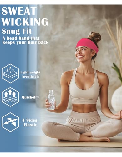 Headbands for Men & Women, Sweat Headband Non-Slip Sweatband Sports Running Cycling Yoga Basketball Workout Football Training - color: Hot Pink
