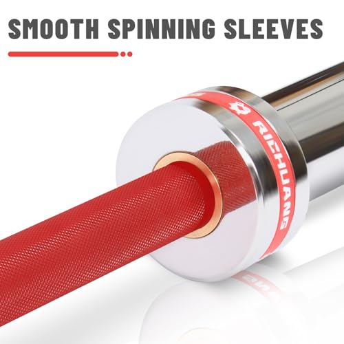7ft Olympic Barbell 28mm 45lb – 500/700/1000LB Bar for Home Gym | Ceramic coated steel. Smooth spinning sleeves. Fits 2" plates. For snatch, clean and jerk, squats, deadlifts, bench press. - color: Silver-Red-500LBS