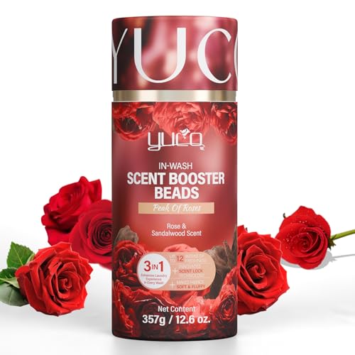 YUCO In-Wash Laundry Scent Booster Beads, Laundry Beads For Odor Protection, 2-in-1 Rose & Sandalwood Scent Beads, Long-Lasting Freshness Up to 12 Weeks, Eco‑Friendly & Safe, 12.6OZ