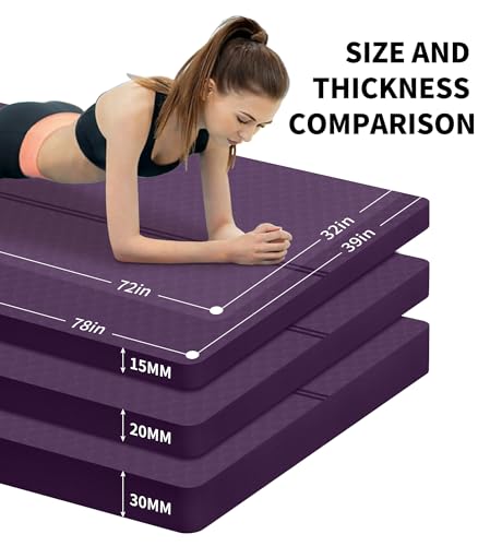 nuveti Large Exercise Mat - 15mm/20mm/30mm Thick Yoga Mat | Workout Mat for Fitness, Yoga, Pilates, Stretching & Floor Exercises for Women & Men with Free Carrying Bag - color: DarkPurple, size: 183X80X30MM