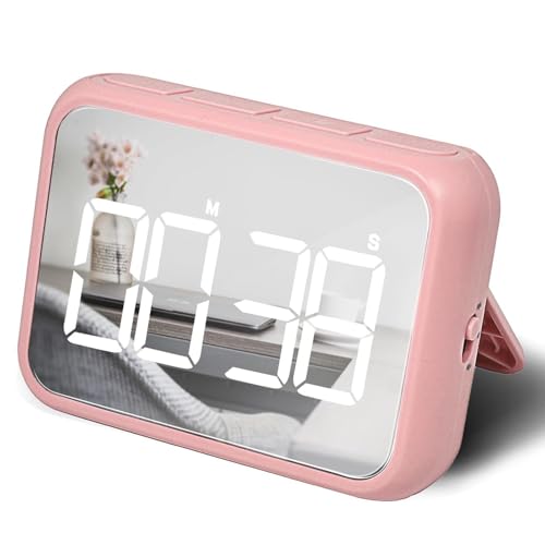 Digital Large Display Visual Timer Stopwatch for Kitchen Teacher School Classroom Cooking, Night Light Magnetic Bathroom Makeup Mirror LED Stop Clock Timer, 99 Minutes Countdown, Loud/Silent (Pink) - color: Pink