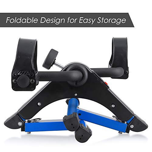 Folding Pedal Exerciser, Mini Under Desk Bike - Portable Foot Hand Cycle Peddler Machine Bicycle Exerciser for Arm Leg While Sitting - color: Blue