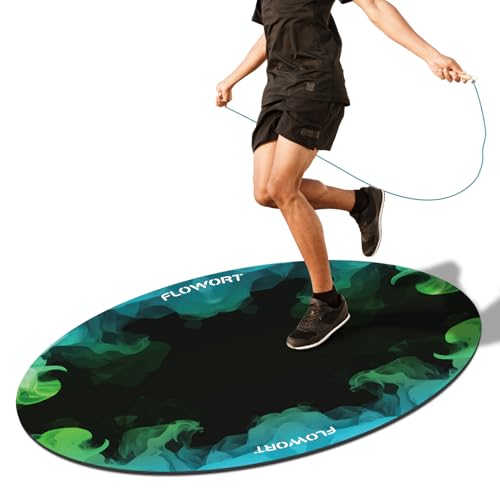 Cheete Jump Rope Mat Large Rubber Exercise Mat Indoor Outdoor Shock Absorbing Mat Non-Slip Oval Design for Floor & Rope Protection, Workout Mats for Home Gym Flooring - color: Blue＆Green