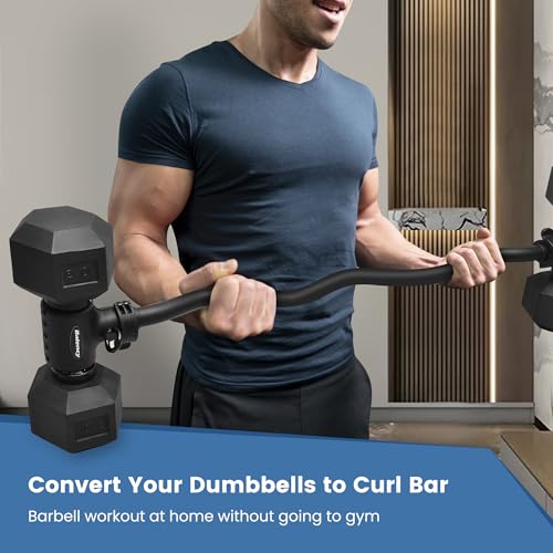 Dumbbell to Barbell Converter, Balency Dumbbell Barbell Converter Bar | Adjustable Weight Bar, Dumbbell Converter for Weightlifting(Straight and EZ Curl) - style: EZ Bar