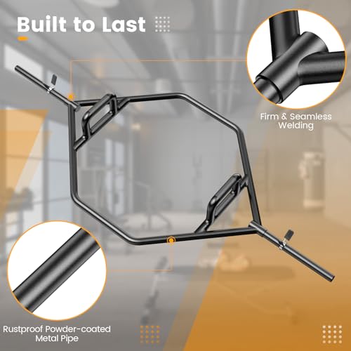 Goplus 56’’ Olympic Hex Bar, Chrome Finish Barbell Trap Bar with Flat or Raised Knurled Handles for Squats, Deadlifts, Shrugs, Strength Training Weight Lifting, 800LBS Weight Capacity - color: Black, fit 1’’ weight plates