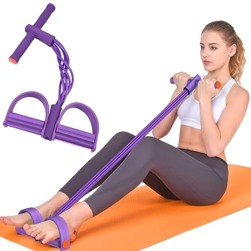 Resistance Bands with Handles, 6-Tube Elastic Pedal Resistance Band for Working Out, Durable Natural Rubber Exercise Bands, Multifunction Exercise Equipment for Abdomen, Waist, Arm, Leg Stretching - color: Full purple
