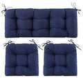Wicker Chair Cushions of 3 Pieces, Waterproof Cushions for Patio Furniture, Tufted Wicker Outdoor Furniture Cushions, 1 Patio Loveseat Cushion and 2 U-Shaped Cushions, 44"x19"x5", Navy Blue - color: Navy