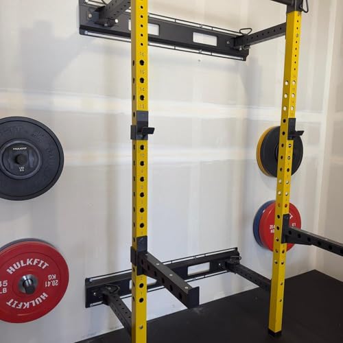 Fitvids Pro Series 2.35” x 2.35” Steel Folding Wall Mounted Power Rack Cage with Attachment Accessories - J Hooks and Height Adjustable Pull Up Bar