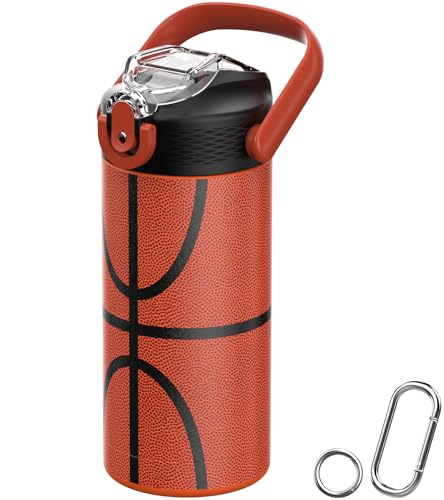 MYFOREST 14oz/400ml Insulated Kids Water Bottle, Odor-free Liner, 3D Touch | No Plastic Taste, Surgical Steel - No Chemical Leaching, Name Spot, Soft Sipper, Gift for Sports Fan, Basketball - color: Basketball