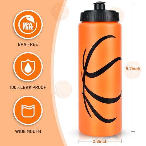 Basketball Party Favors, 12 Pack Basketball Water Bottles with 300 PCS Stickers, 20 oz Sports Squeeze Bottle, BPA-Free Reusable Water Bottles Bulk for Boys, Gifts For Team - style: 2# 12 Pack-Basketball
