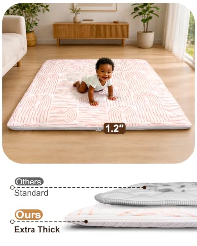 Foam Baby Play Mat 50x50, Removable and Machine Washable Cover | Thicken Cushioning Playmat and Perfect for Playpen, Non-Slip Bottom, Easy to Clean for Infants, Toddlers and Babies, Rainbow - color: Rainbow, size: 50" X 50"