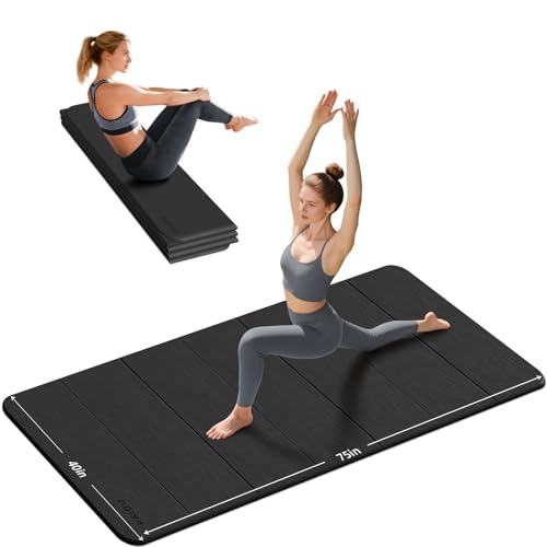 PAIDU Foldable Yoga Mat (10MM) 75‘’x40‘“ Quick Fold，Easy Storage | TPE Non-Slip Design, Ea Extra Long/Wide for Indoor Yoga, Pilates and Outdoor Travel Workouts - color: Black