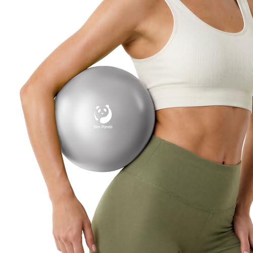 Slim Panda Pilates Ball, 9 Inch Small Exercise Ball, Anti Burst Mini Yoga Ball for Stability, Workout, Barre, Core Strength, Physical Therapy, Balance, Stretching - color: Silver