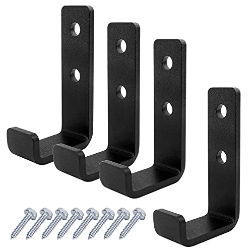 4 Pack 1-5/8" Heavy Duty Steel J Hook, Wall Mount Garage Hanging Bracket | Black, 154 lbs Capacity - size: 1-5/8 Inch