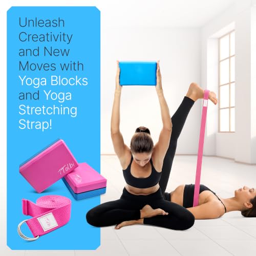 TTolbi Yoga Starter Kit - Yoga Blocks 2 Pack, Strap & 2 Knee Pad Cushions | Non-Slip EVA Foam Equipment for Stretching, Flexibility & Joint Comfort | Home Pilates Set for Beginners, Women & Men