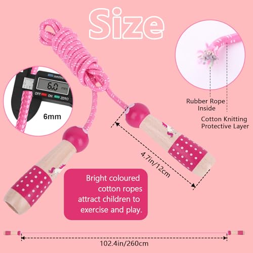 EGOSKY Jump Rope Kids, 7.2ft Children Adjustable Cotton Skipping Rope with Wooden Handle for Boys Girls Fitness Outdoor Activity - color: Pink