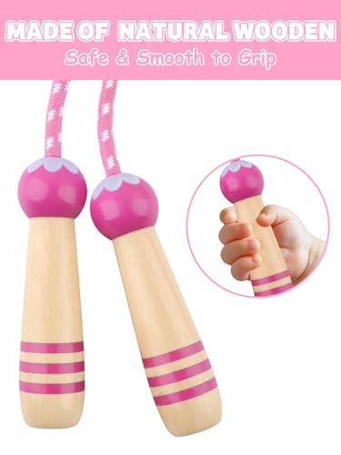 Jump Rope for Kids, Lorvain Adjustable Skipping Rope, Kids Jump Ropes with Wooden Handle for Girls Boys, Weighted Jumping Ropes for Fitness Workout Exercise Outdoor Fun Activity - color: Pink-1 Pc