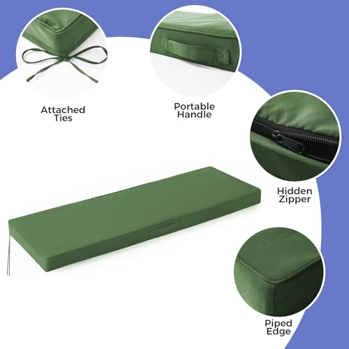 IPYNBAP Outdoor Bench Cushions for Outdoor Furniture, 59x18x3 Inch, Waterproof Bench Pillow, Fade Resistant Long Bench Seat Pads for Garden, Indoor, Porch Swing, Army Green - color: Army Green, size: 59×18×3 Inch