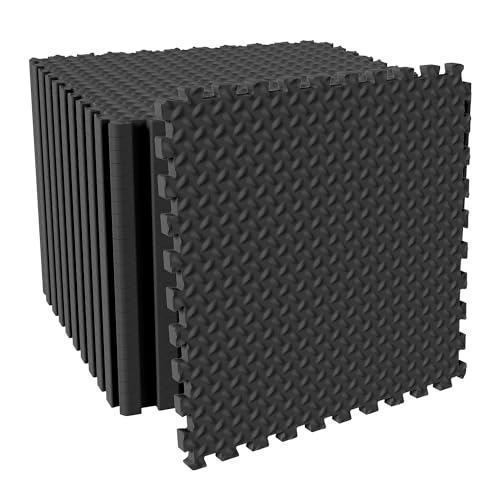 Fitvids Puzzle Exercise Gym Flooring Mat, 3/4" Thick High-Density EVA Interlocking Tiles, Workout Mat for Home Gym, Fitness Equipment, MMA, Gymnastics, 24-Piece Shock-Absorbing Exercise Mat (96 Sq Ft) - color: Midnight, style: 3/4" Thick, 24 Tiles (96 Sq