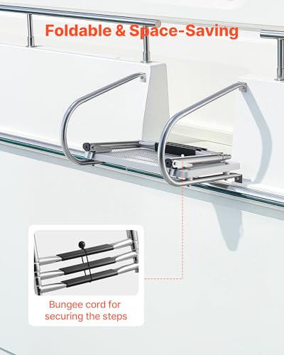 VEVOR Boat Ladder, 3 Steps Stainless Steel Telescoping Folding Swim Deck Ladder for Rear Entry Inboard, 400 lbs Capacity with Wide Non-Slip Steps & Handrails, for Outboards, Yacht, Pontoon Boats - size: 3 Steps